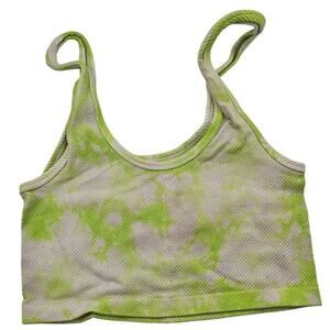 No Boundaries Womens Sz M Longline Bralette Bra Neon Green Tie Dye Ribbed